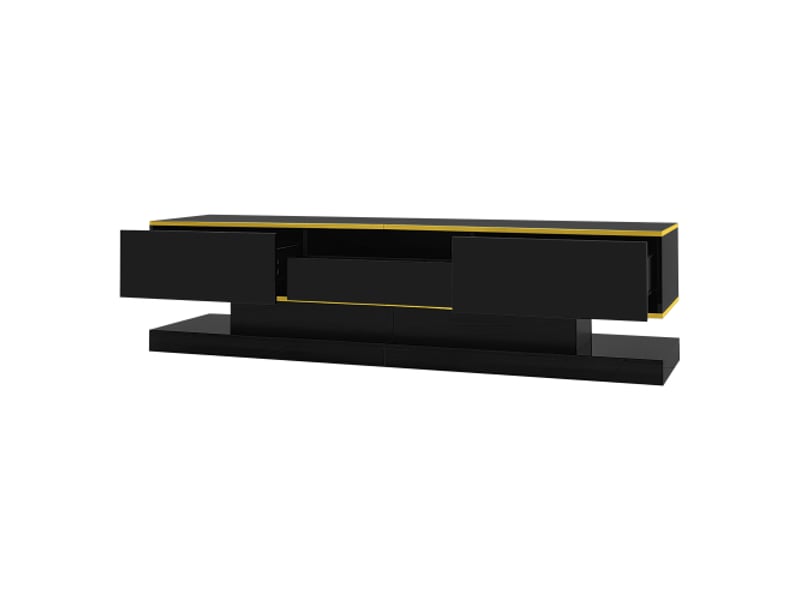  Meuble tv moderne avec trois tiroirs et un compartiment ouvert- avec lumières led à changement de couleur, 180*38 * 45cm  - Conforama A