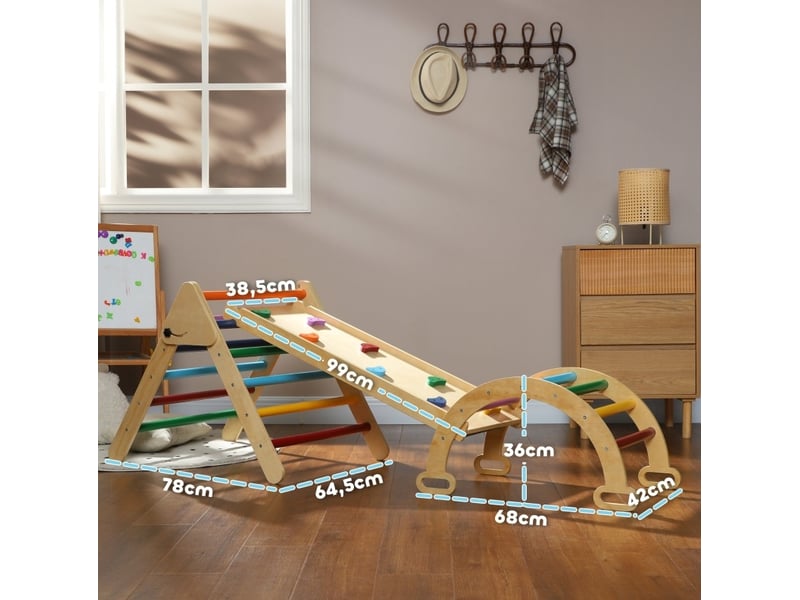 Structure d’escalade enfant 5 en 1 178x64,5x59 cm – multicolore – pliable avec rampe réglable et réversible - Conforama C