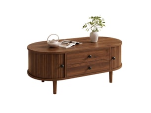Table basse ovale effet noyer, avec 2 tiroirs, 100 x 50 x 40 cm