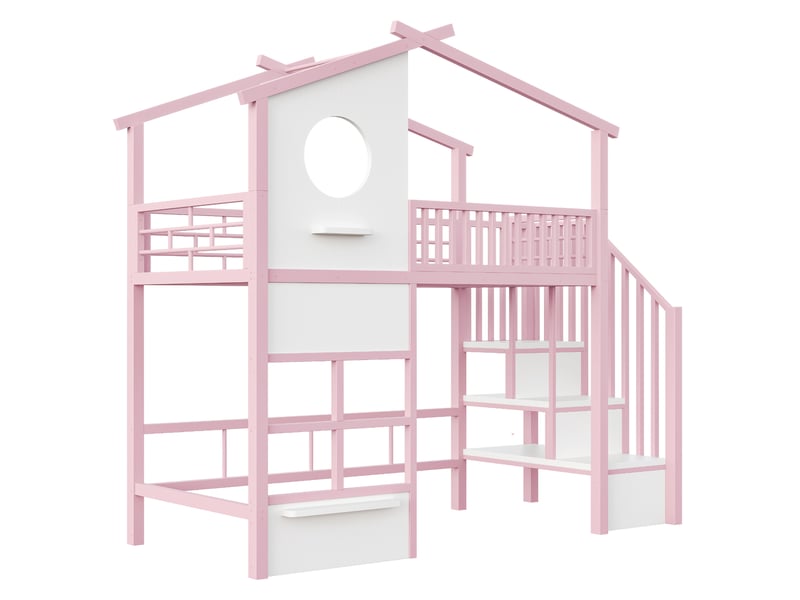 Lit superposé en métal rose et blanc 90x200 cm - Conforama A