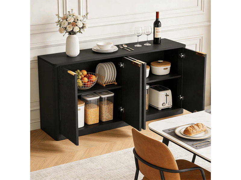  Buffet avec 4 portes et rangement pour salon en mdf, poignées en métal, noir, longueur 150 cm  - Conforama C