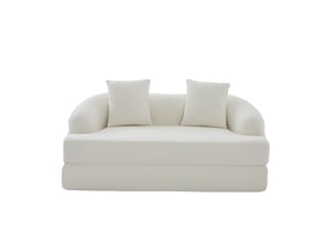 Canapé convertible 2 places – tissu chenille – modèle pliable avec coussins – beige