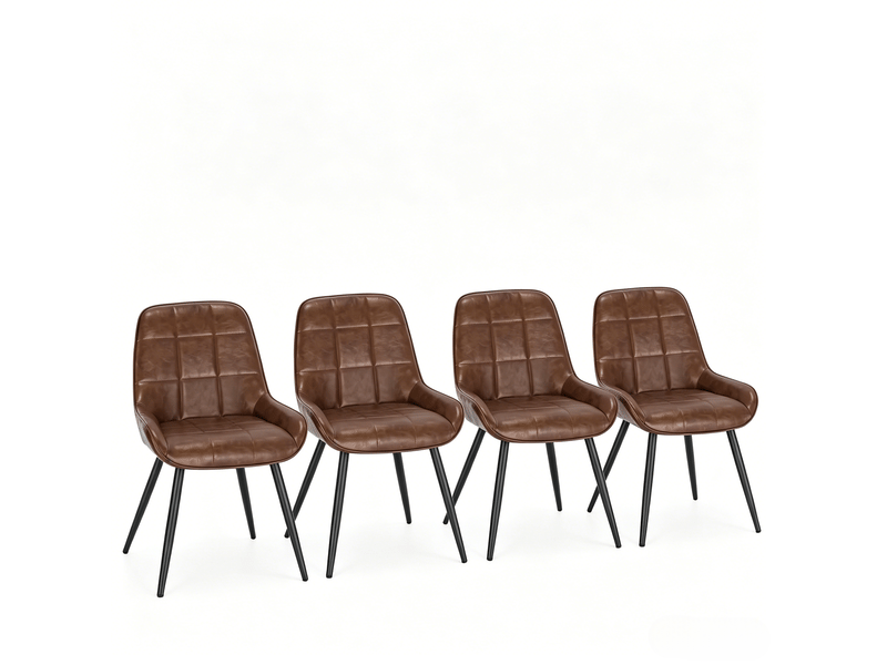  Chaises de salle à manger lot de 4 avec dossier courbé  - assise rembourrée simili cuir marron  - Conforama A