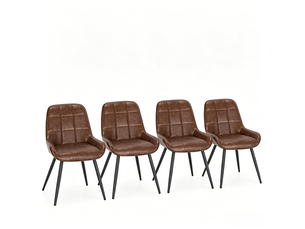 Chaises de salle à manger lot de 4 avec dossier courbé  - assise rembourrée simili cuir marron