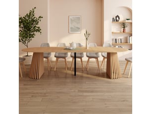 Table à manger extensible ronde carmen 4-12 personnes pied bois en lattes et plateau bois 110-300 cm