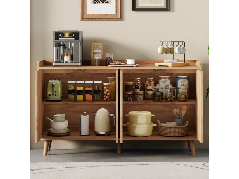  Buffet 4 portes avec étagères réglables pour salle à manger en mdf 140×40×84 cm naturel  - Conforama C