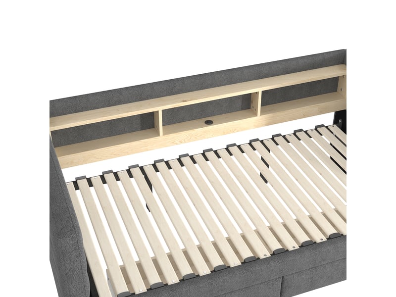  Lit gigogne 90 × 190 cm, rangements, tiroirs, éclairage led, gris  - Conforama E