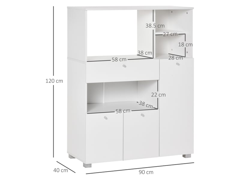 Meuble de cuisine avec micro-ondes et four, comprenant placards, étagères et tiroirs, garde-manger moderne en panneaux de particules, 90 x 40 x 120cm  - Conforama E