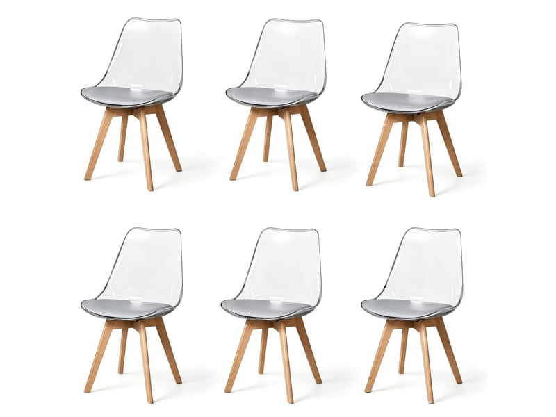  Lot de 6 chaises de salle à manger 42x42x83 cm – gris – assise en simili cuir, pieds en bois et coque plastique  - Conforama A