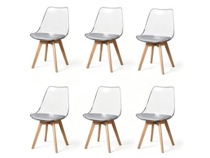 Lot de 6 chaises de salle à manger 42x42x83 cm – gris – assise en simili cuir, pieds en bois et coque plastique