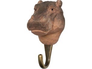 Patère animal en bois sculpté à la main et métal hippopotame
