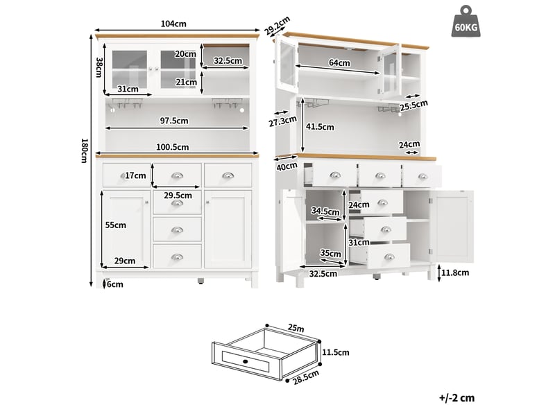 Buffet et enfilade avec 4 portes, led et rangements pour salle à manger style maison de campagne en mdf blanc - Conforama E