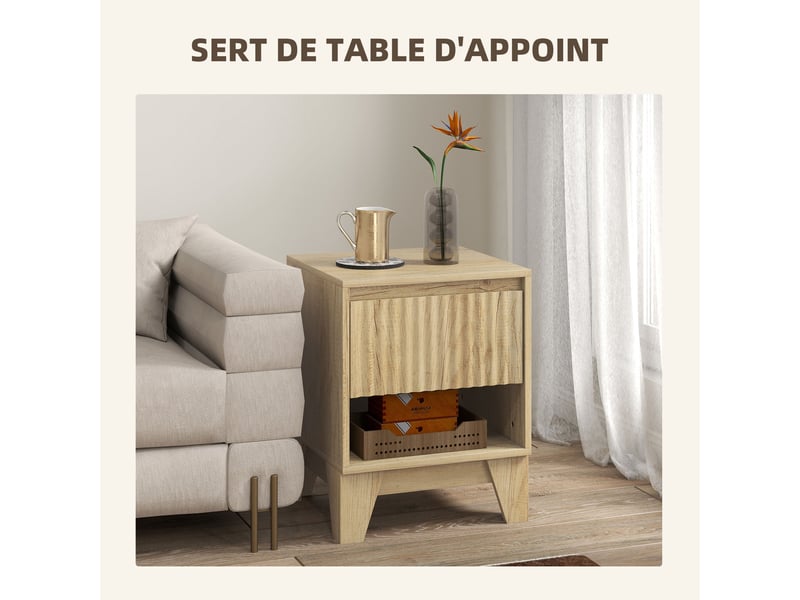  Lot de 2 tables de chevet étroites 43 x 40 x 55 cm tiroir ouvert rangement moderne en panneau de particules bois naturel 21_0003754  - Conforama E