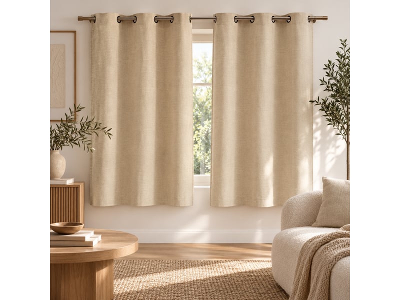 Lot de 2 rideaux à œillets 140 x 180 cm velours chenille cosi naturel petite hauteur - Conforama A