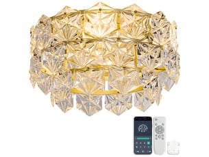 Ventilateur de plafond avec lustre cristal 48cm - plafonnier ventilateur pour salon, led 6 vitesses, moteur dc - doré