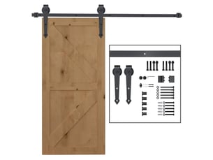 Kit de ferrure pour porte coulissante 200 cm en acier carbone marron avec rail, roulettes, anti-saut, butées et guide au sol, système complet