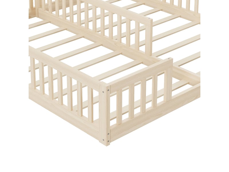  Lit une personne 90 x 200 cm, lit structure bois massif, barrière de sécurité, sommier à lattes, style minimaliste naturel  - Conforama D