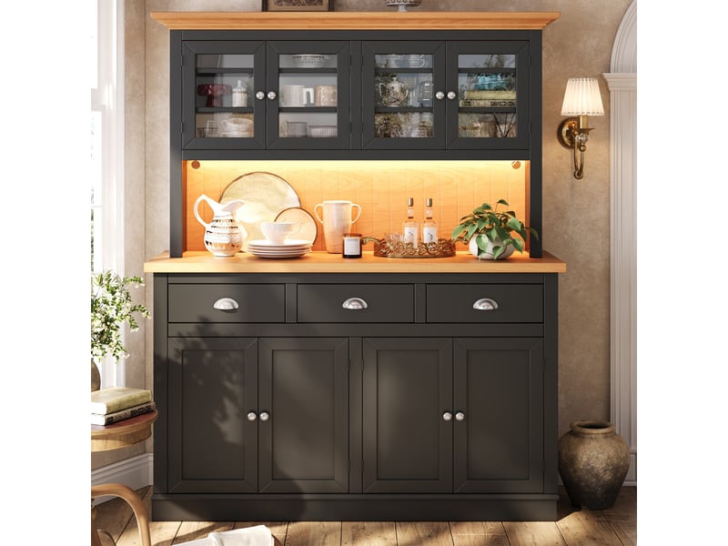  Buffet de cuisine 8 porte(s) 3 tiroir(s) - 140 cm noir led mdf  - Conforama D