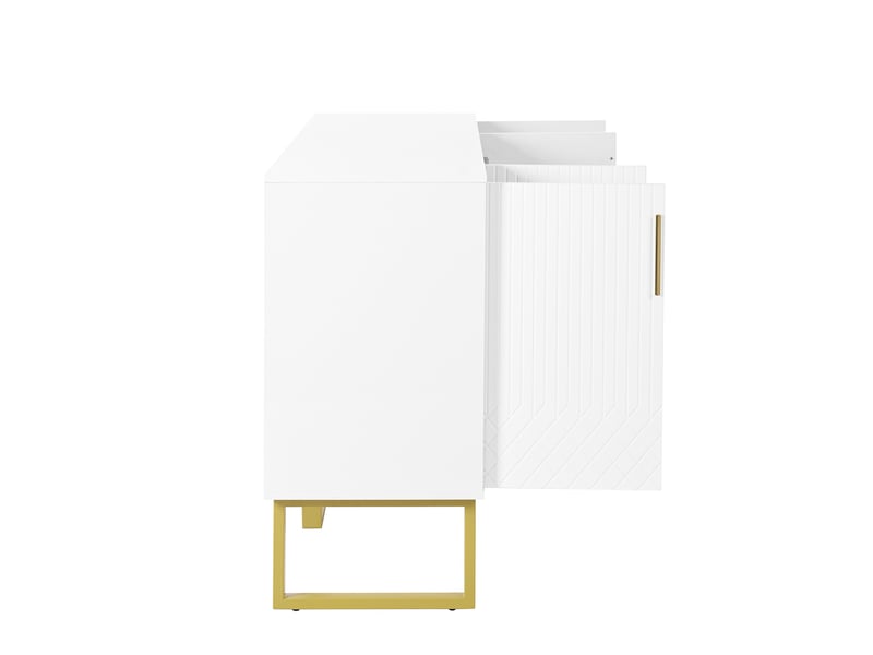  Buffet blanc, 4 portes, rangement, fermeture douce, design moderne, structure robuste - mdf et métal - 140x40x80cm  - Conforama D