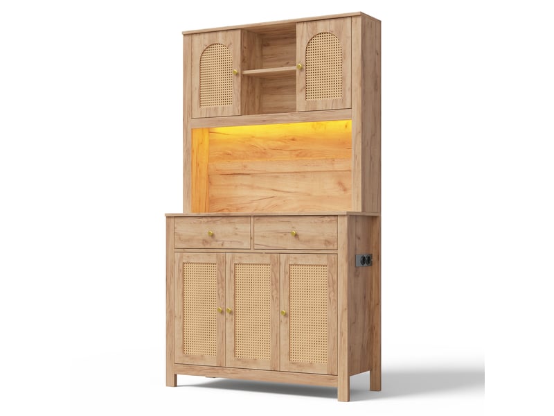 Meuble de cuisine muvano, buffet haut avec 5 portes et 2 tiroirs, éclairage led et prises intégrées - Conforama A