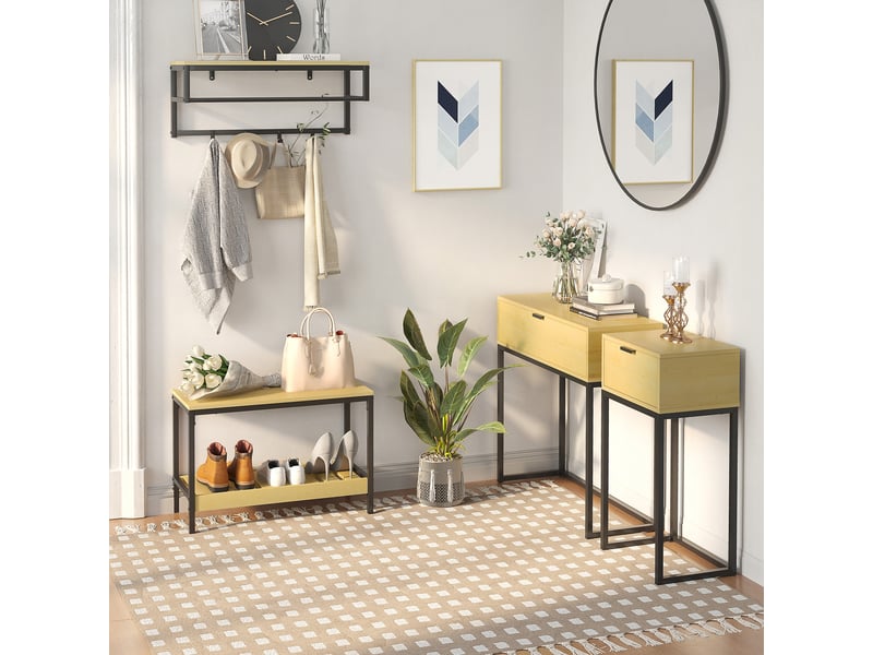  Console avec tiroir, table d'appoint moderne, table d'entrée avec pieds en acier pour couloir ou salon, 80 x 30 x 76 cm, naturel  - Conforama C