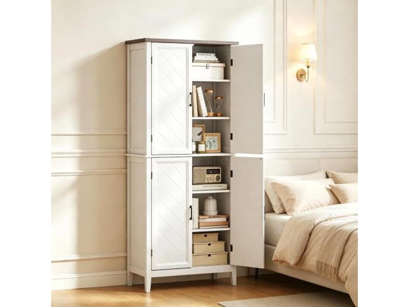  Buffet haut de cuisine 6 niveaux – placard 4 portes vitrées, 4 étagères réglables, meuble design moderne  - Conforama B