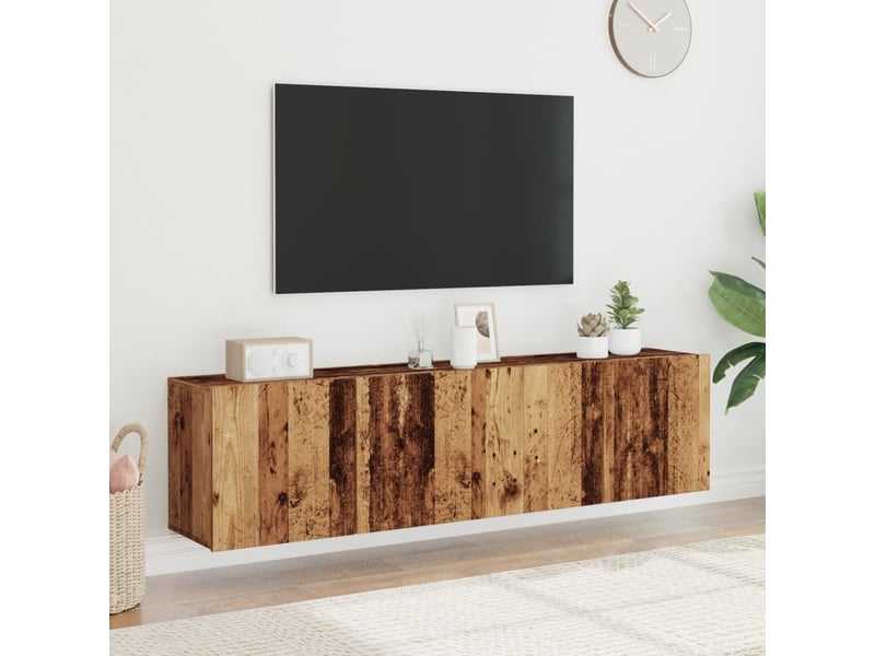  Lot de 2 meuble tv mural, meuble tv suspendu vieux bois 80x30x41 cm  - Conforama B