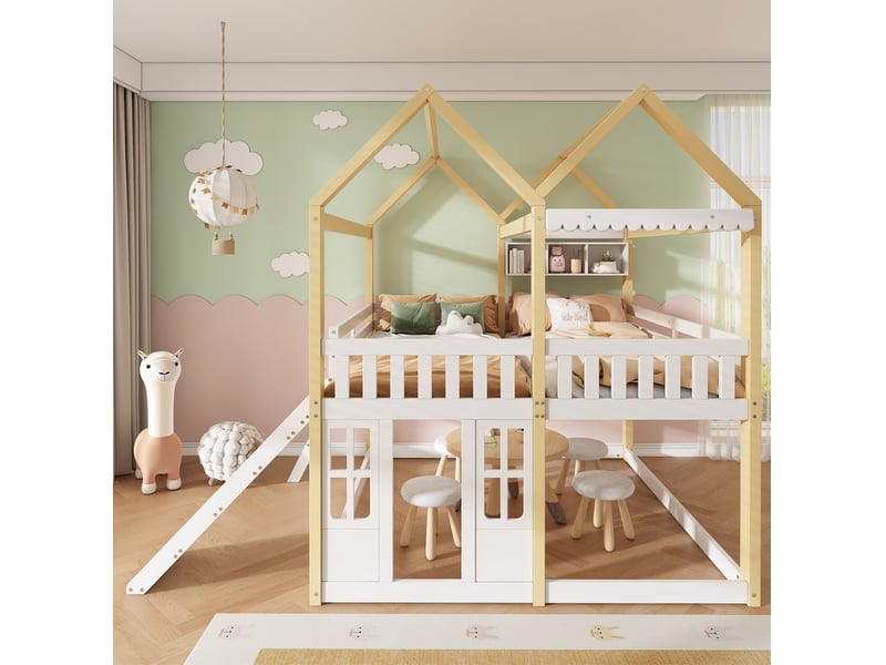  Lit mezzanine enfant 90x200 avec toboggan modulable homvra  - Conforama C