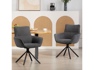 Lot de 2 chaises de salle à manger pivotantes 360° avec accoudoirs  - pieds métal, velours gris foncé