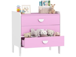 Commode enfant à 3 tiroirs, en mdf, meuble de rangement pour enfants, rose et blanc