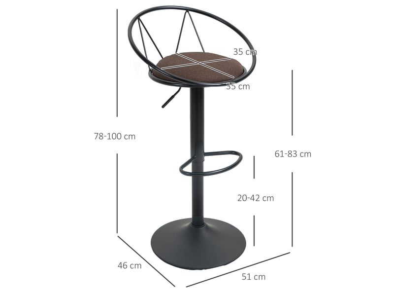  Ensemble 2 tabourets bar réglables, cuisine hauts, dossier, repose-pieds, assise moelleuse, métal, pivotants 360°, îlot central, marron.  - Conforama E