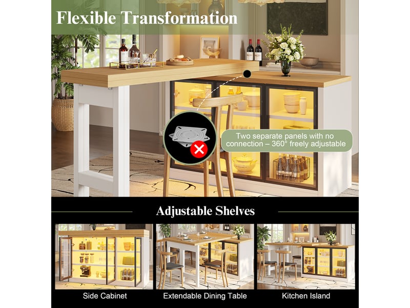  Îlot de cuisine, 120x40x72 cm, ports de charge, rangement intégré, en verre, blanc cao-N620ZG260615W-conf-NEW - Conforama W