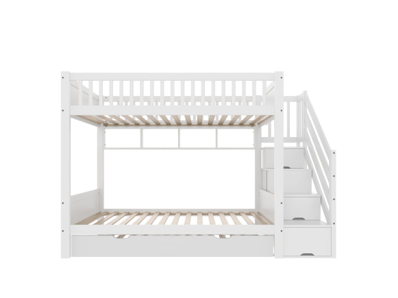  Lit superposé (sans matelas), lit enfant, avec lit gigogne, avec étagère, avec penderie, avec compartiment de rangement, 90 x 200 cm, blanc  - Conforama E