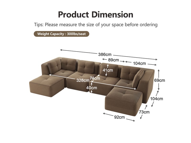 Canapé d'angle modulaire convertible avec base antidérapante et accoudoirs larges, en corduroy brun - Conforama E