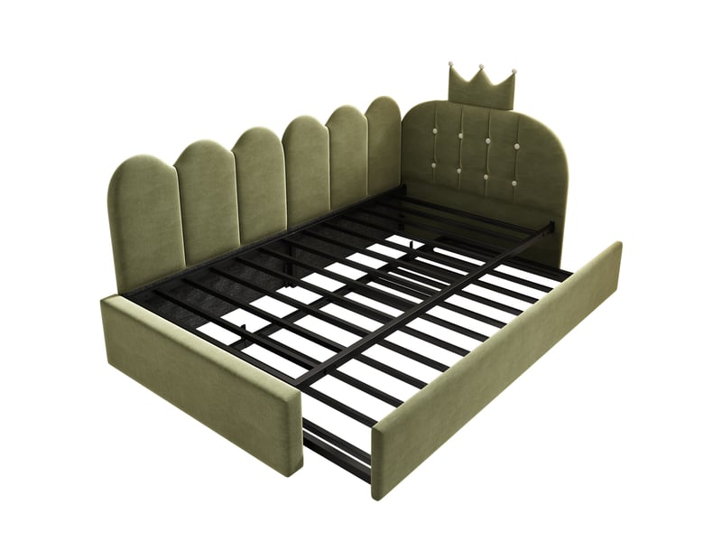  Canapé-lit pour enfant 90 × 200 cm, avec lit coulissant, forme en l, velours, vert  - Conforama R