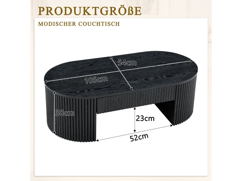  Table basse ovale 105x54x38 cm - table de salon avec tiroir de rangement et habillage cannelé – mdf - noir  - Conforama C