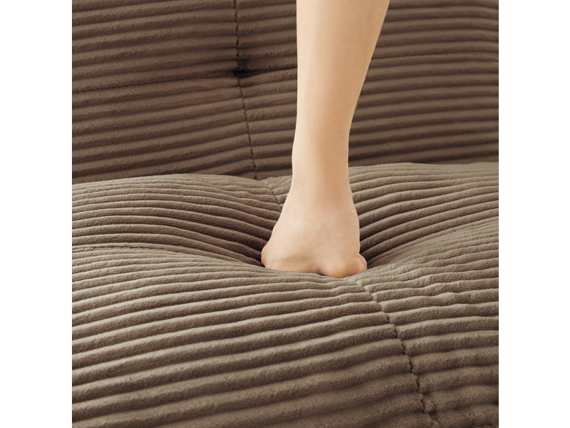  Canapé modulaire convertible 4 places en velours côtelé marron, confort profond et configuration flexible au salon  - Conforama D