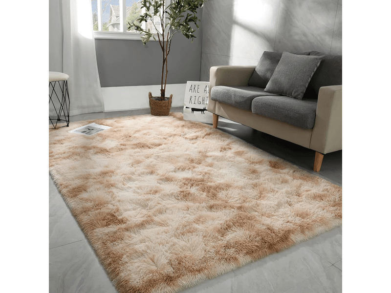  Tapis de salon beige, à poils longs, doux, en laine de soie antidérapante, mesurant 120 x 200 cm  - Conforama B