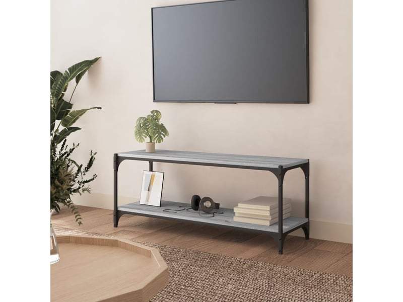  Meuble tv - banc tv - meuble de rangement sonoma gris 100x33x41 cm bois d'ingénierie et acier  - Conforama B