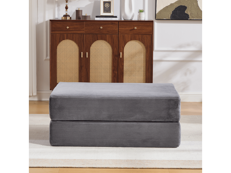  Pouf convertible en velours côtelé, fauteuil pliable modulable, assise mousse confortable  - Conforama B