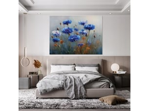 Tableau décoration murale impression sur toile fleurs béton bleu - 100x70 cm - tableau décoration murale chambre et salon