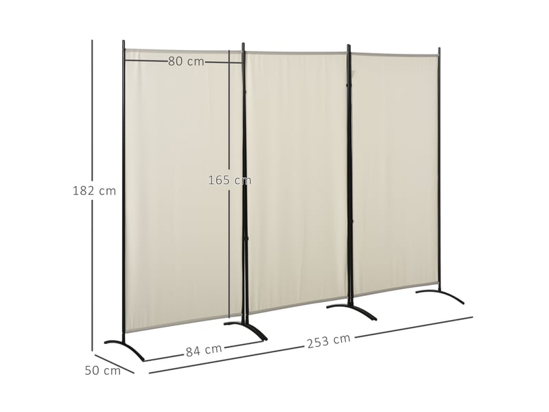  Paravent 3 panneaux dim. 2,53l x 0,5l x 1,82h m store latéral brise-vue paravent sur pied métal séparateur polyester  - Conforama C