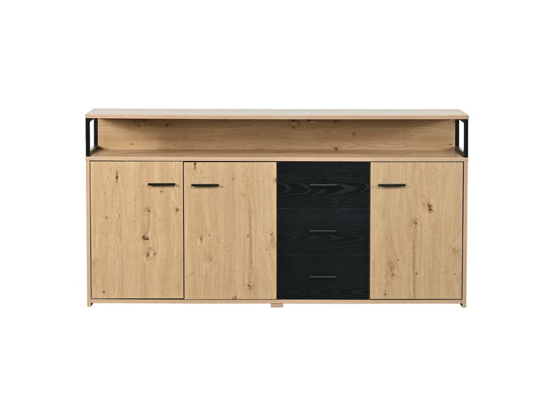  Buffet 3 portes 3 tiroirs industriel noir et bois, meuble de rangement 150 cm  - Conforama B