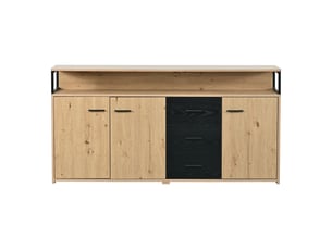 Buffet 3 portes 3 tiroirs industriel noir et bois, meuble de rangement 150 cm