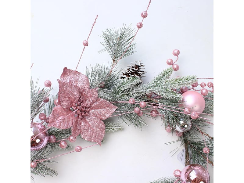  Guirlande de noël rose artificielle 1,8 m avec pommes de pin, nœud et baies, décoration maison noël  - Conforama D