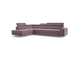 Canapé d'angle gauche convertible MASSENO  5 places Velours violet avec coffre de rangement