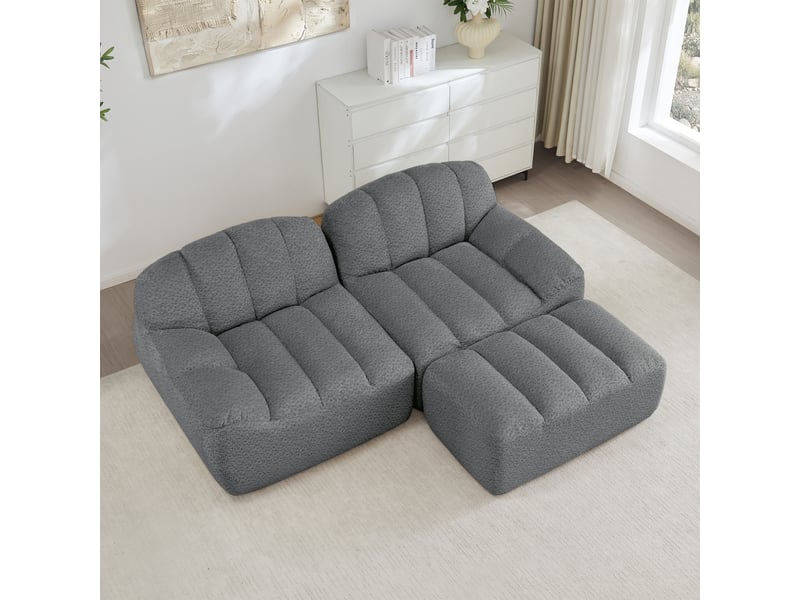 Canapé d’angle coquille 2 places avec pouf gris – 210 x 165 x 79 cm Fay Lum - Conforama E