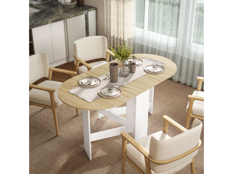 Table de cuisine pliante ovale à abattants, style moderne, 163 x 80 x 75 cm, couleur naturelle - Conforama C
