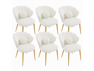 Lot de 6 chaises de salle à manger - 60x62,5x83 cm - chaises en tissu bouclé avec coussin et pieds en métal doré - blanc