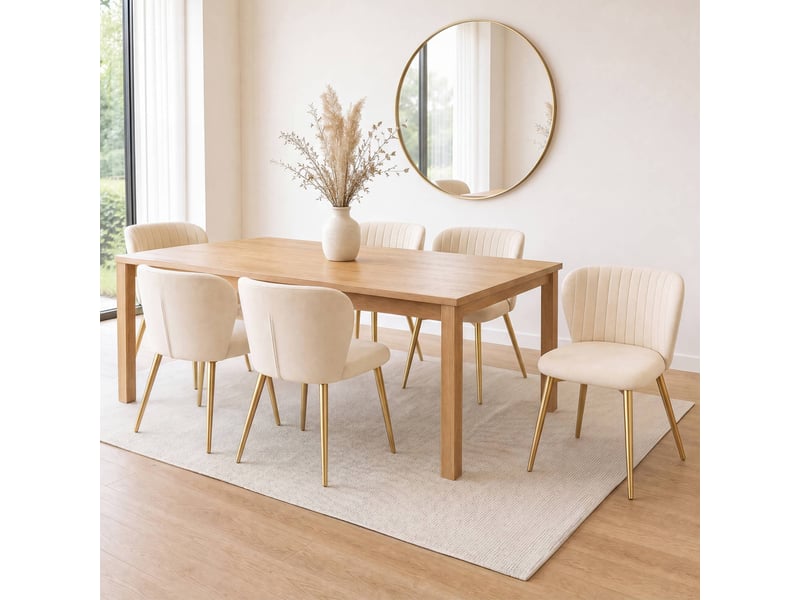 Lot de 6 chaises kasia en velours beige pieds dorés  - Conforama B